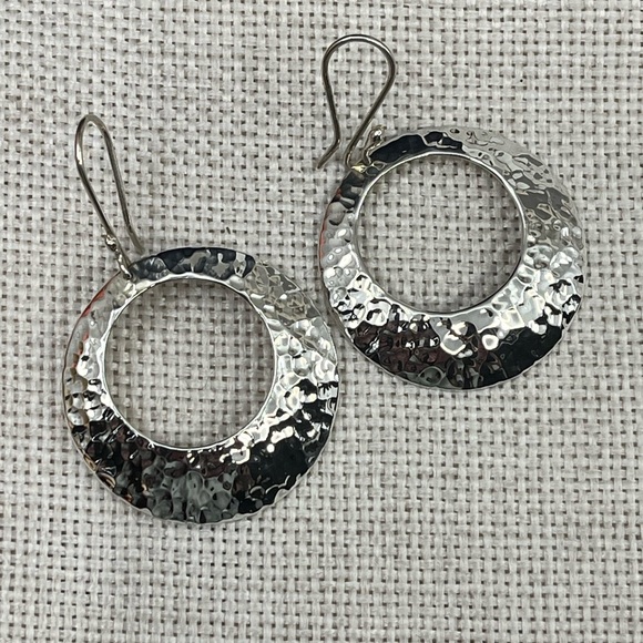 ✨ Vintage ATI 925 Sterling Silver Mexico Hammered Hoop Dangle Earrings - Picture 13 of 17